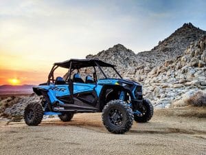 polaris rzr rental in front of california sunset